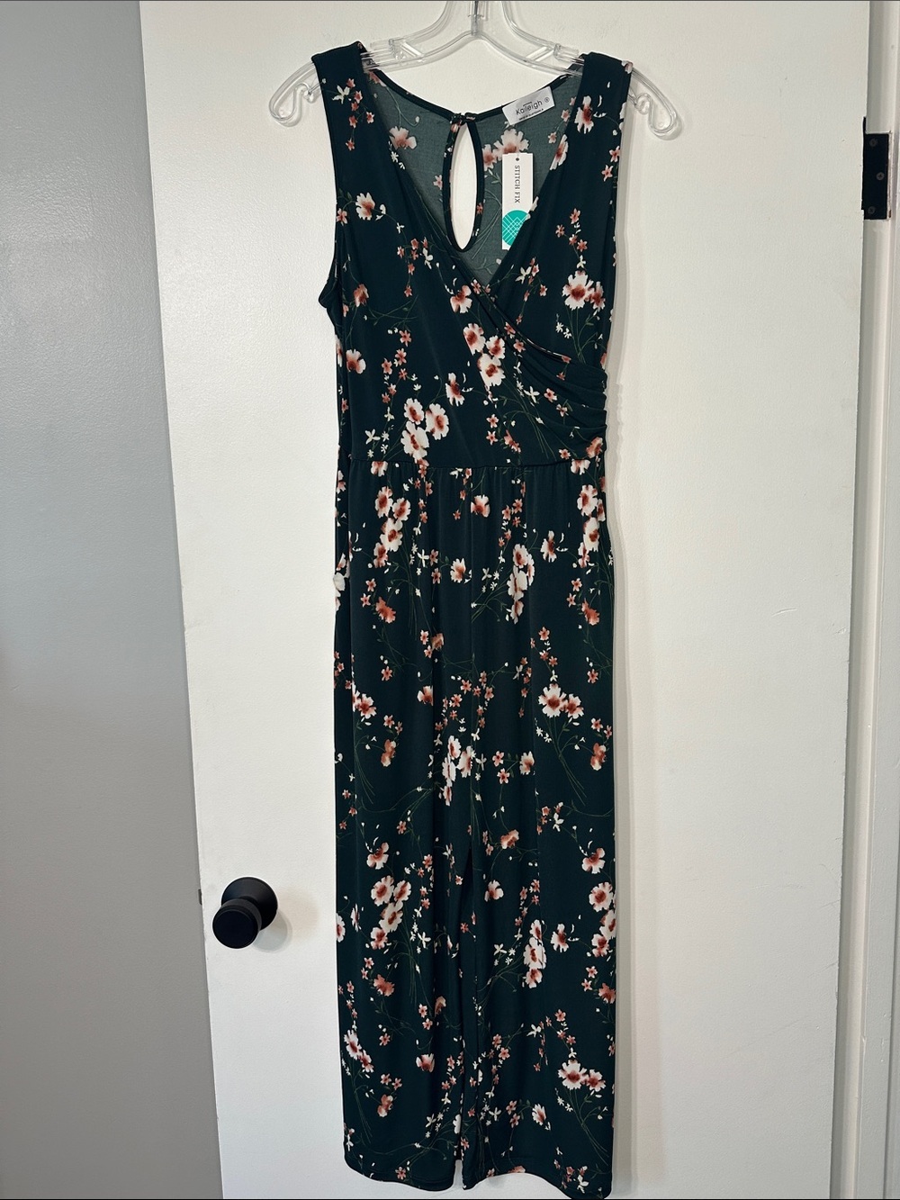 Kaileigh Green Floral Print Wrap-Front Cropped Jumpsuit Women’s Small